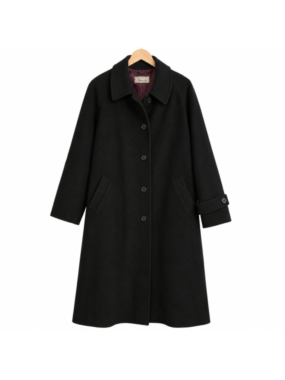Vtg Harrods Black 100% Pure Cashmere Full Length Coat Made In England Women’s 18